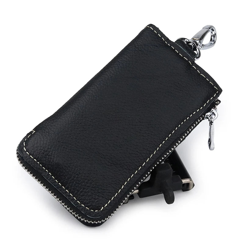 Leather Key Wallet Multi-function Key Chain Zipper Key Case Bag