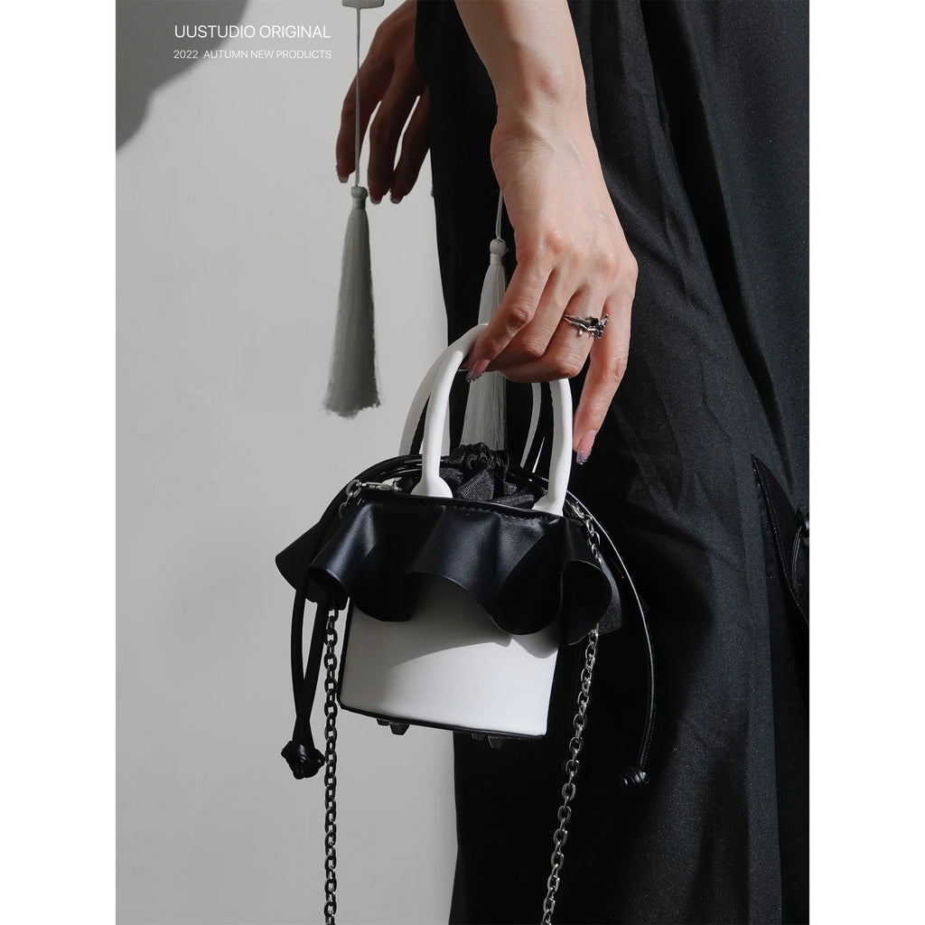 Y2K Style Pleated Mini Lipstick Bucket Bag