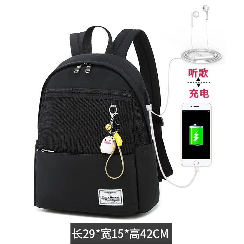 Pink Teenage Girls USB Charging Backpack for School