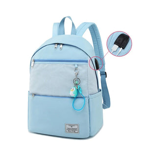 Pink Teenage Girls USB Charging Backpack for School