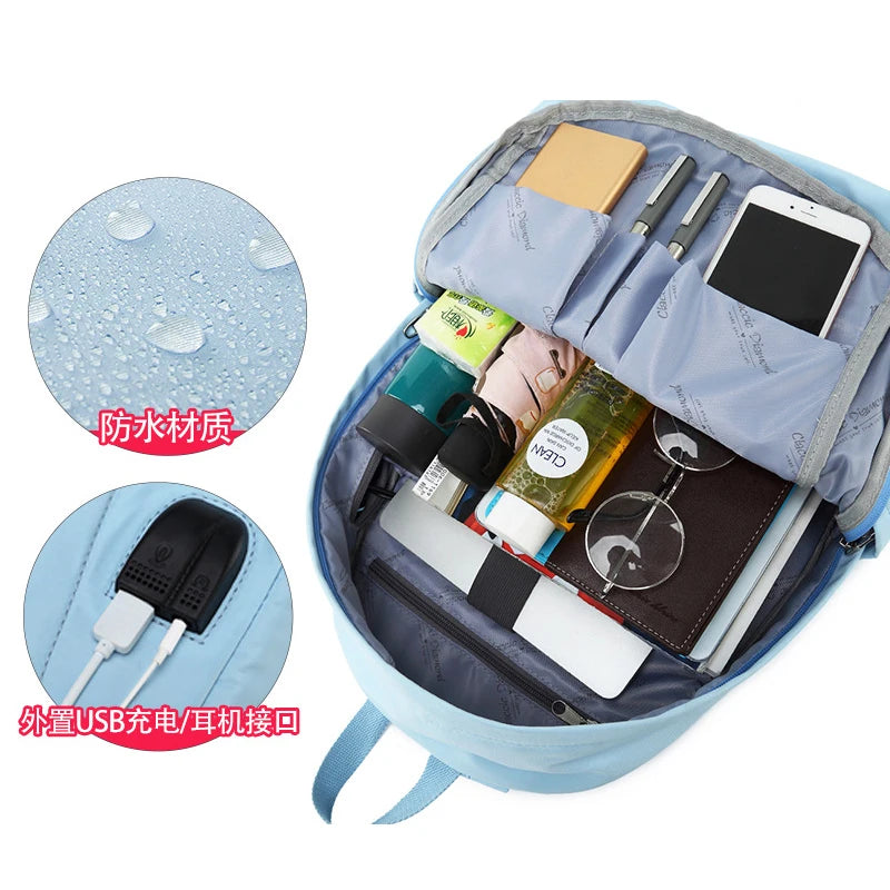 Pink Teenage Girls USB Charging Backpack for School