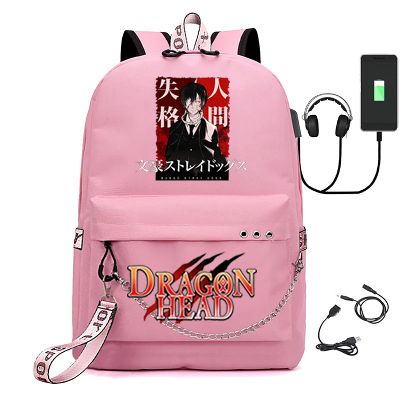 Canvas Anime Bungo Stray Dogs Girls USB Charging Backpack