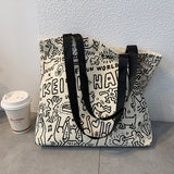 Canvas Bag for College Female Students Shoulder Portable Book Large Capacity