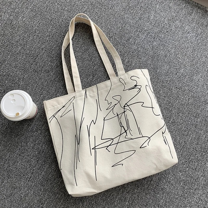 Canvas Bag for College Female Students Shoulder Portable Book Large Capacity