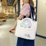 Cartoon Print Canvas Shoulder Bag for Women Reusable Totes