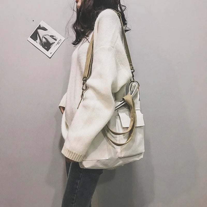 Canvas Bags for Women Handbag Shoulder Bag Large Capacity Solid Totes