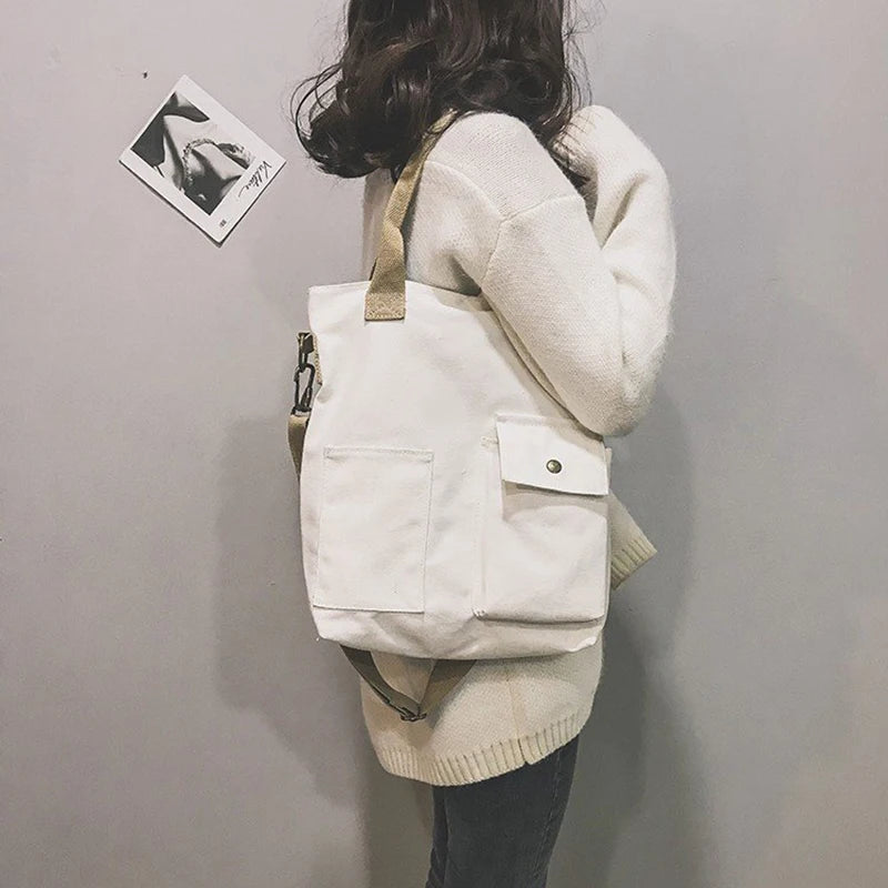 Canvas Bags for Women Handbag Shoulder Bag Large Capacity Solid Totes