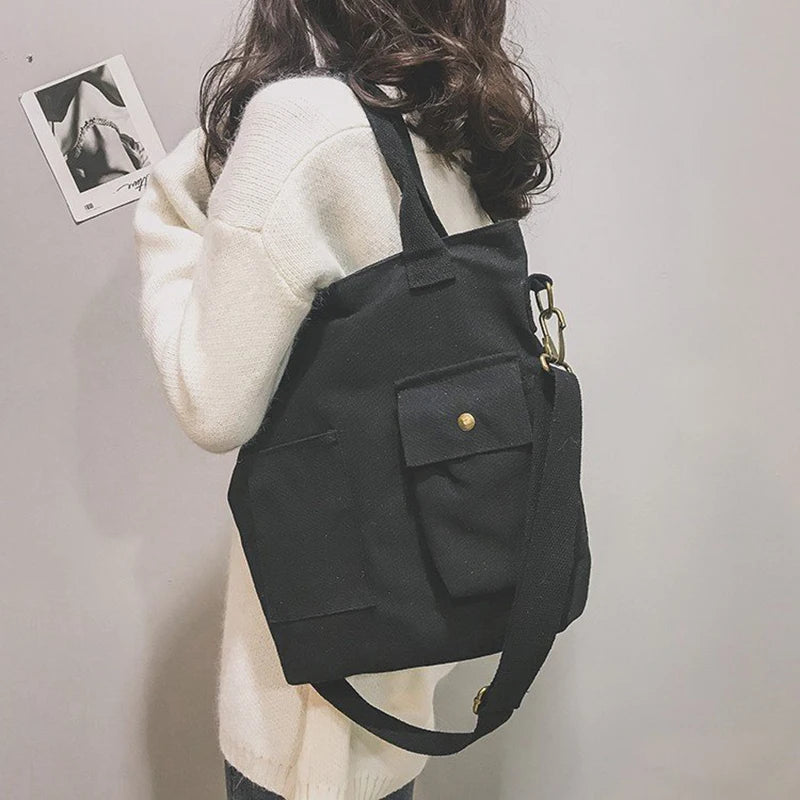 Canvas Bags for Women Handbag Shoulder Bag Large Capacity Solid Totes