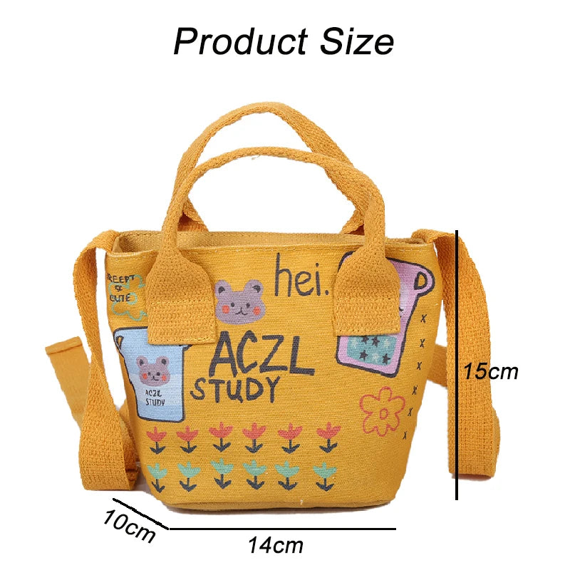 Canvas Bucket Bags for Women Student Shoulder Bags Cartoon Messenger Bags