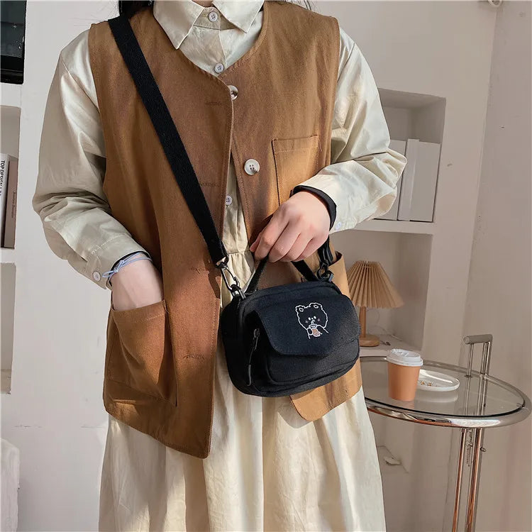Casual Women's Tote Shoulder Bag Cartoon Crossbody Bag Cotton Handbag
