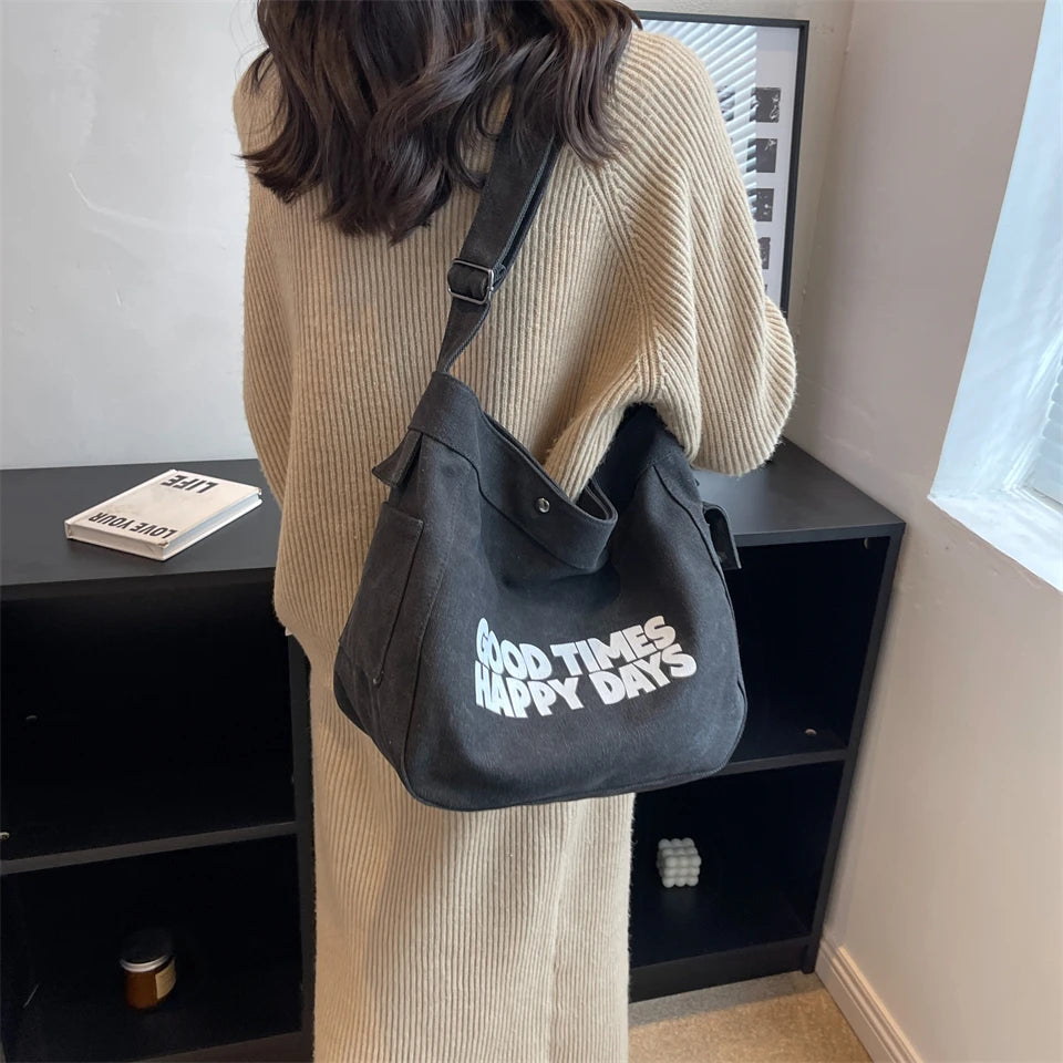 Canvas Crossbody Bags Youth Casual Large Capacity Ladies Shoulder Bag Solid Wome