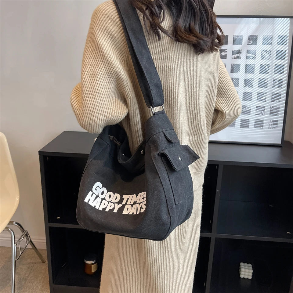 Canvas Crossbody Bags Youth Casual Large Capacity Ladies Shoulder Bag Solid Wome