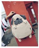 Canvas Fox Ear Embroidery Backpack Girls Schoolbag