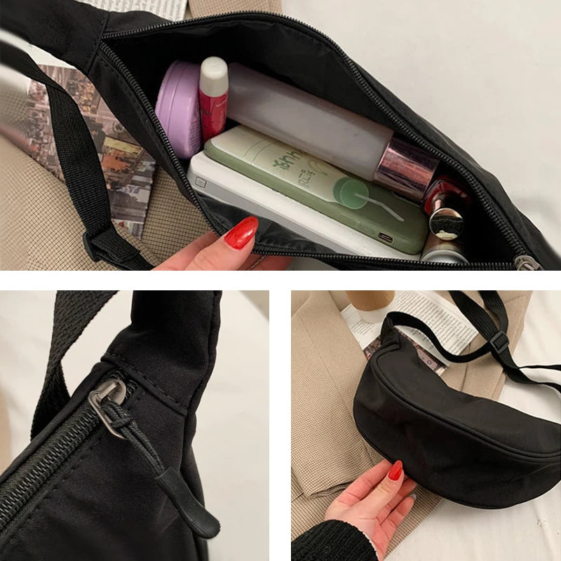 Canvas Half Moon Hobo Bag Woman Solid Lady Shoulder Leisure Armpit Purse