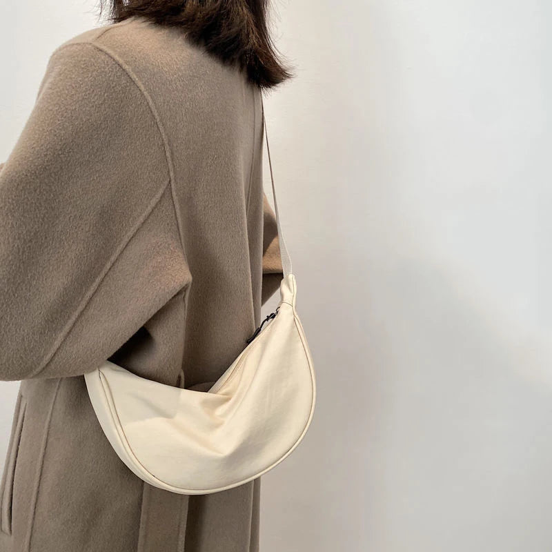 Canvas Half Moon Hobo Bag Woman Solid Lady Shoulder Leisure Armpit Purse
