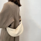 Canvas Half Moon Hobo Bag Woman Solid Lady Shoulder Leisure Armpit Purse