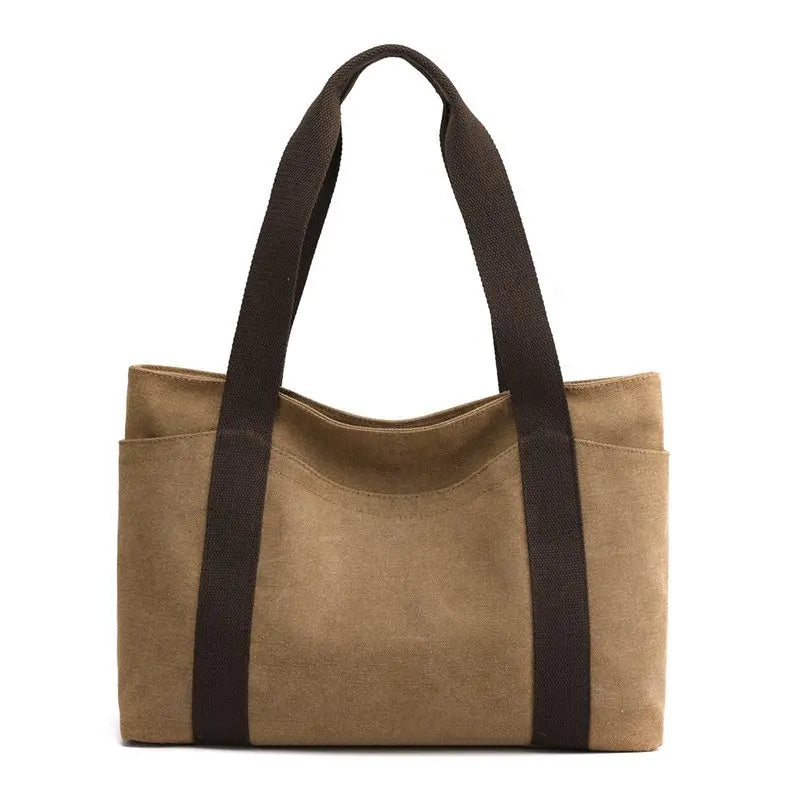 Canvas Handbag Solid Color Large Capacity Shoulder Bag