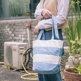Canvas Japanese Striped Shoulder Bag Contrast Stitching Handbag