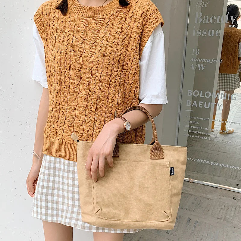 Canvas Japanese Tote Handbag Harajuku Style Large Capacity Shopping Bag Daily