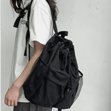Canvas Large Capacity Backpacks Solid Couples Drawstring Casual