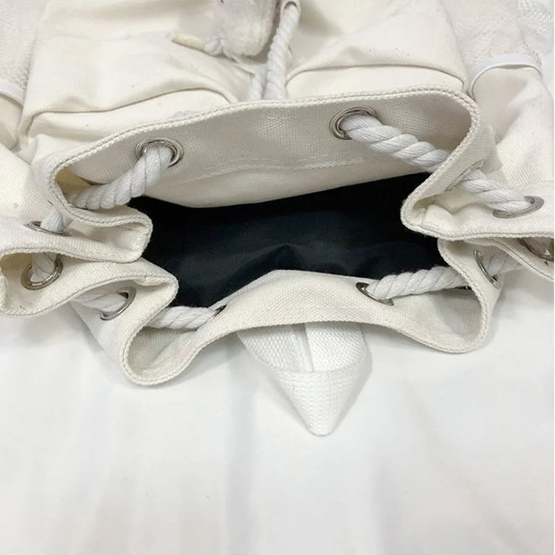 Canvas Large Capacity Backpacks Solid Couples Drawstring Casual