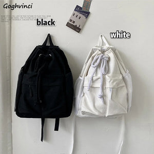 Canvas Large Capacity Backpacks Solid Couples Drawstring Casual