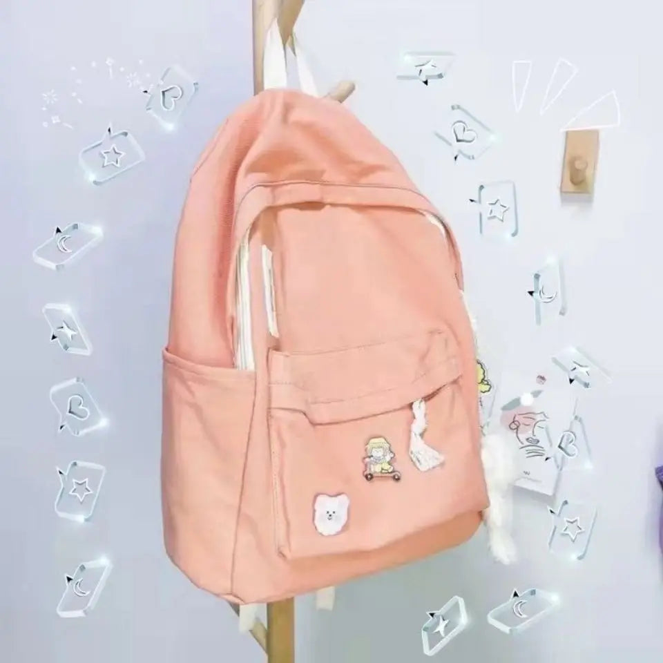 Canvas Large Capacity Backpacks Women Leisure Students School Letter College Bag