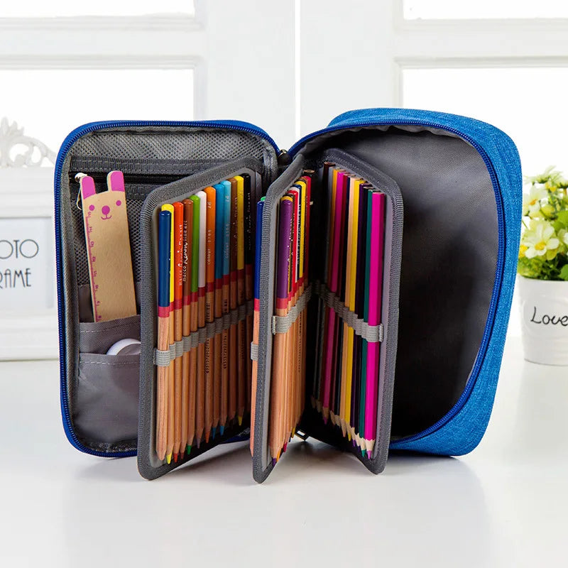 Canvas School Pencil Cases 72 Holes Multifunction Storage Bag Pouch