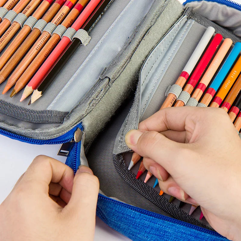 Canvas School Pencil Cases 72 Holes Multifunction Storage Bag Pouch