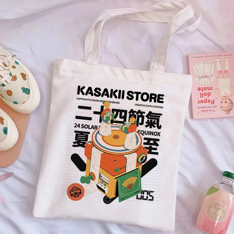 Cartoon Print Canvas Shoulder Bag Eco-friendly Reusable Tote Bag