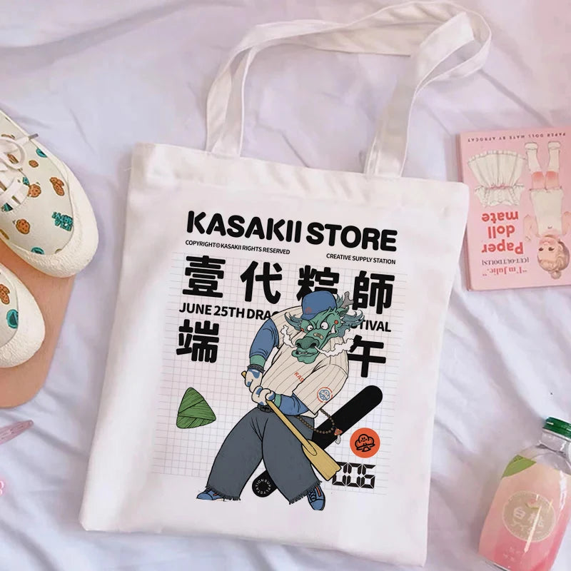 Cartoon Print Canvas Shoulder Bag Eco-friendly Reusable Tote Bag