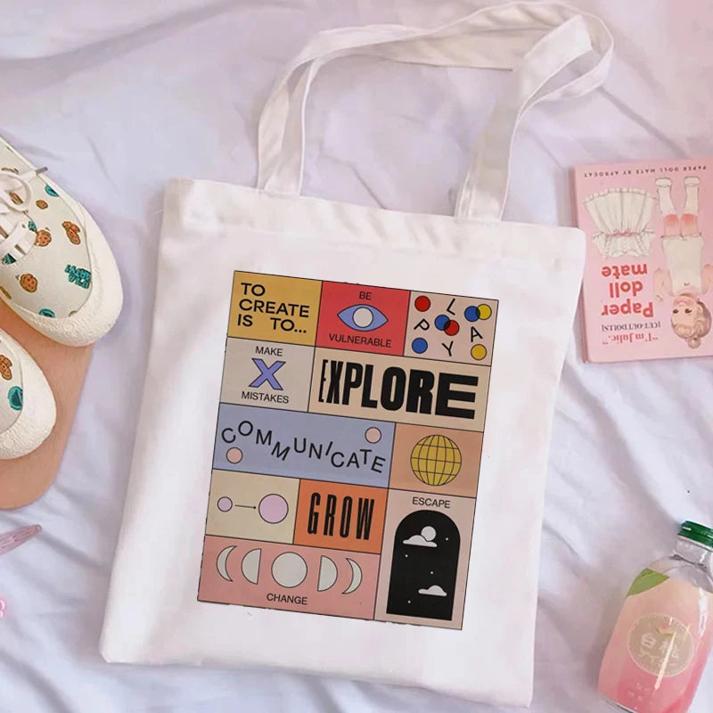 Cartoon Print Canvas Shoulder Bag Eco-friendly Reusable Tote Bag