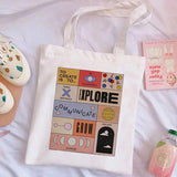 Cartoon Print Canvas Shoulder Bag Eco-friendly Reusable Tote Bag