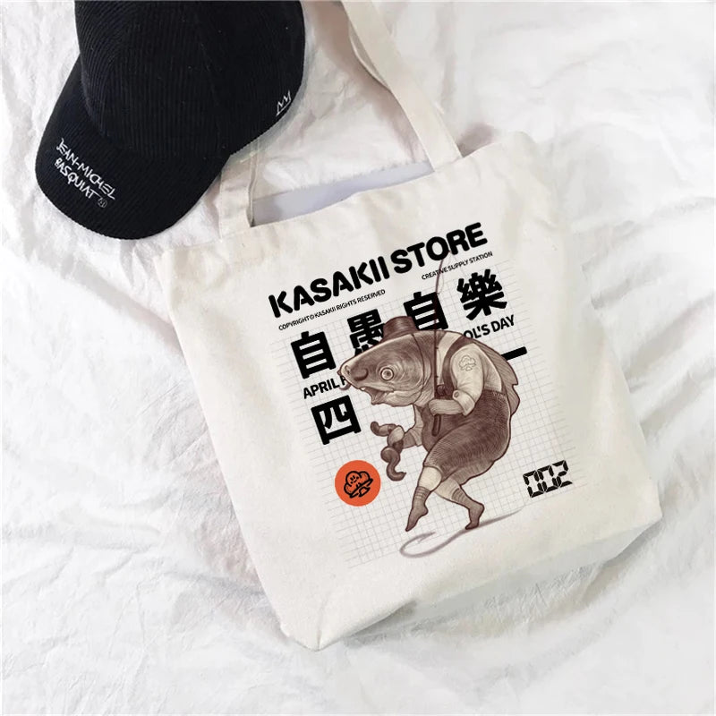Cartoon Print Canvas Shoulder Bag Eco-friendly Reusable Tote Bag