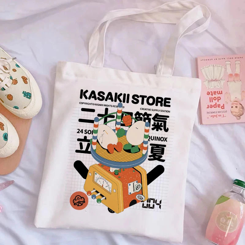 Cartoon Print Canvas Shoulder Bag Eco-friendly Reusable Tote Bag