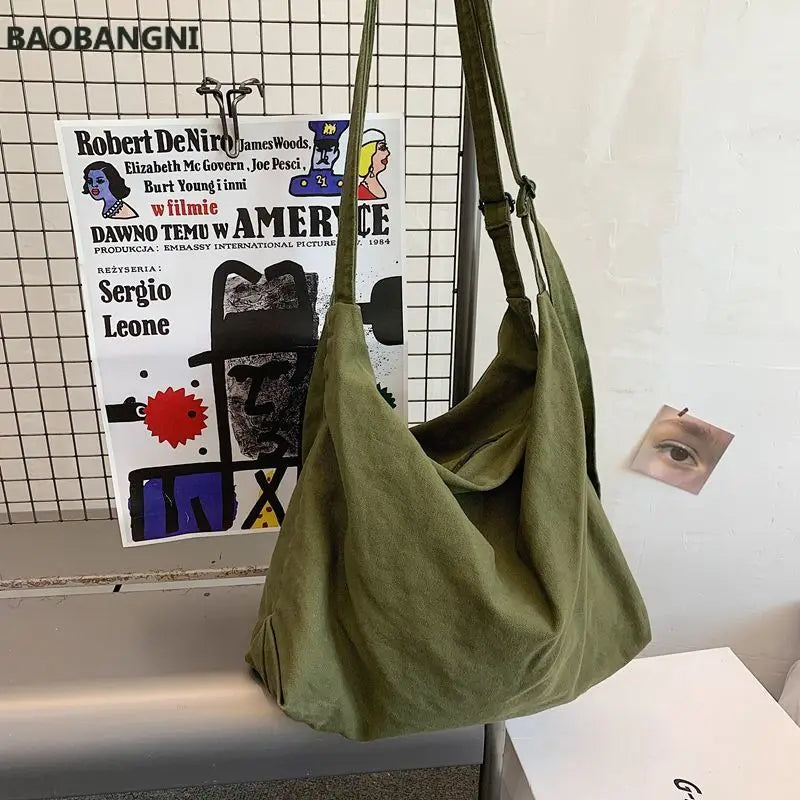 Canvas Shoulder Bags Large Capacity Unisex Retro Ins Crossbody-bag