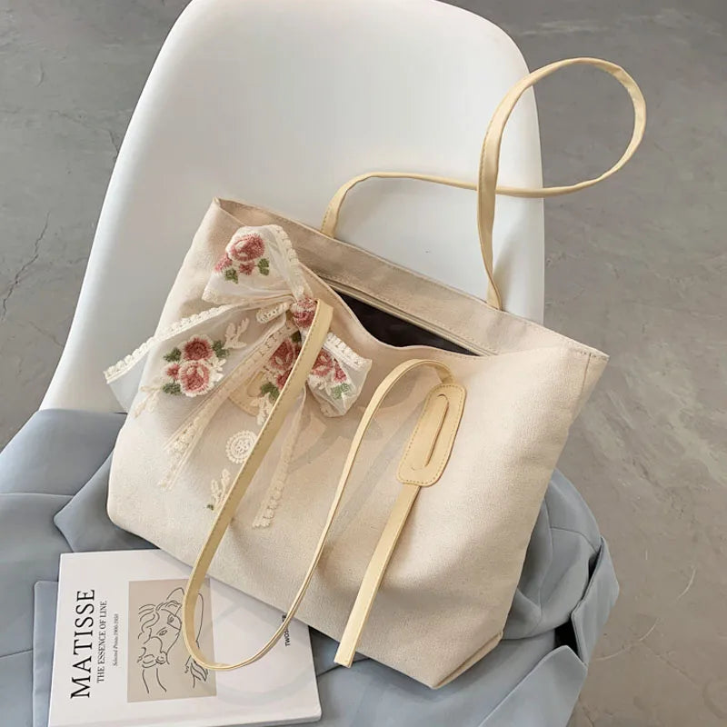 Canvas Shoulder Bags Women Large Capacity Shopping Tote Casual Stylish Handbags