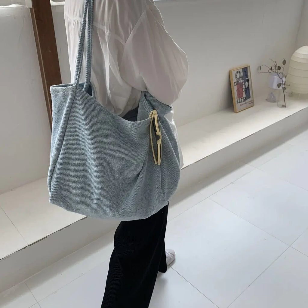Canvas Shoulder Bags Women Solid Underarm Large Capacity Retro Tote Bag