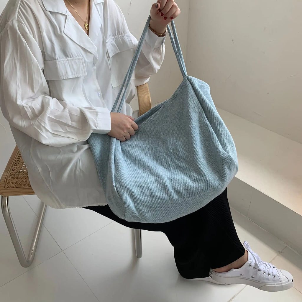 Canvas Shoulder Bags Women Solid Underarm Large Capacity Retro Tote Bag