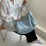 Canvas Shoulder Bags Women Solid Underarm Large Capacity Retro Tote Bag