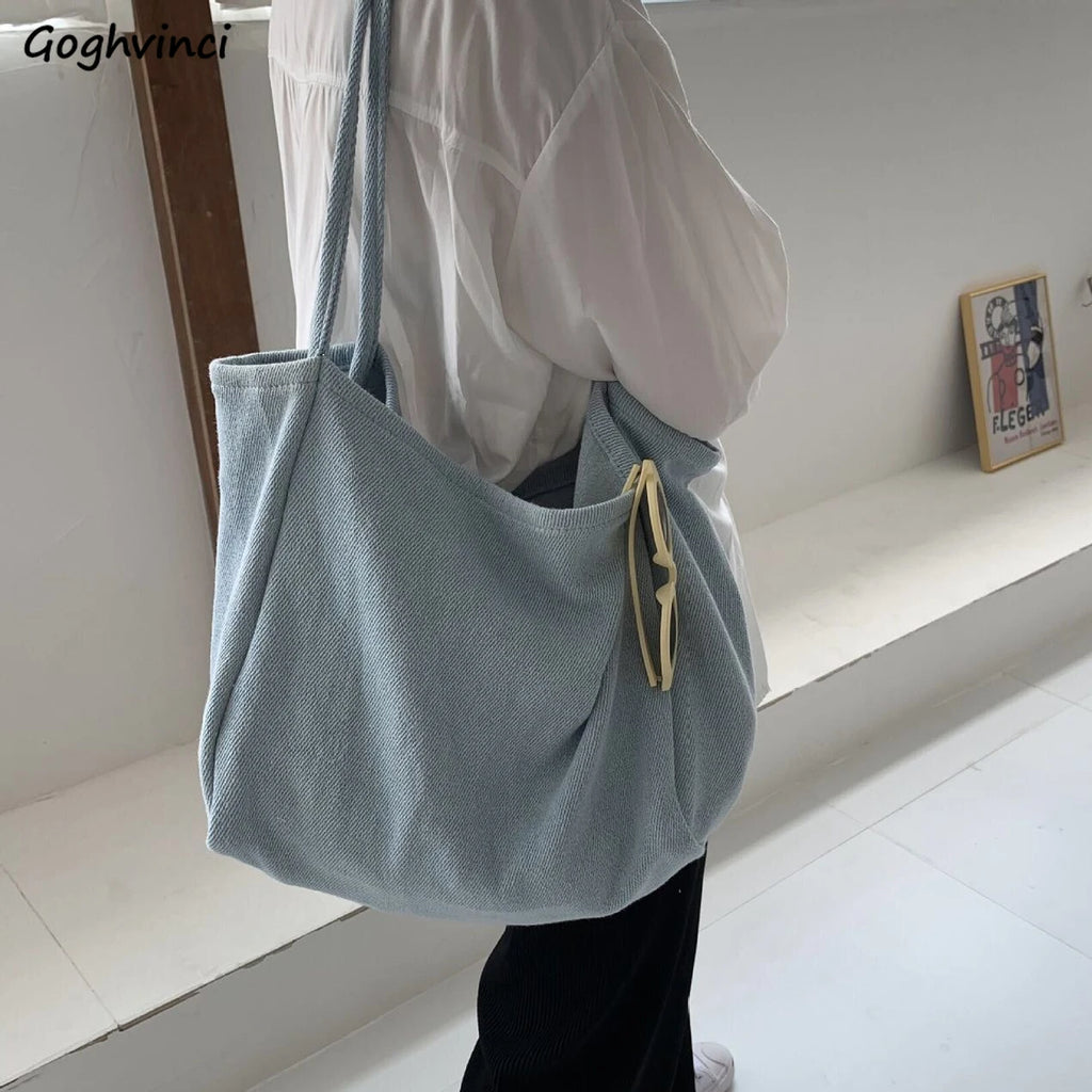 Canvas Shoulder Bags Women Solid Underarm Large Capacity Retro Tote Bag