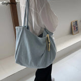 Canvas Shoulder Bags Women Solid Underarm Large Capacity Retro Tote Bag