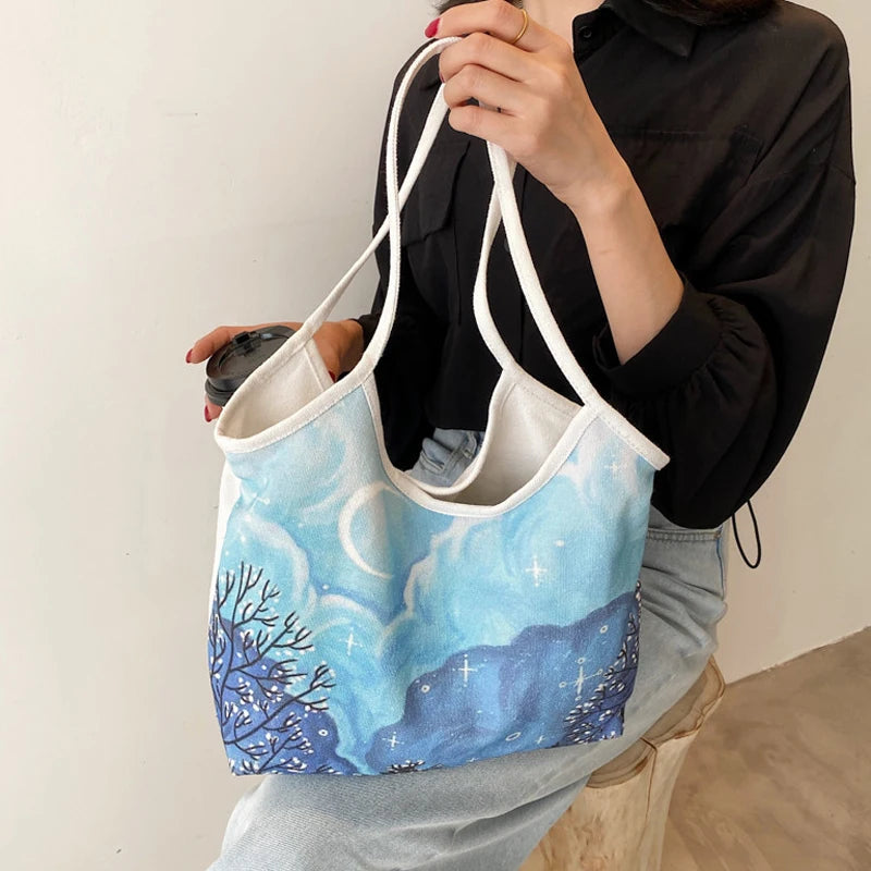 Canvas Shoulder Bags Sweet Print Handbag Japanese Style Tote Mujer