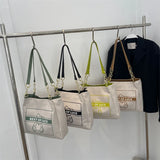 Canvas Tote Bag with Zipper Large Capacity Handbag Purse Chain