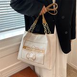 Canvas Tote Bag with Zipper Large Capacity Handbag Purse Chain