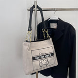 Canvas Tote Bag with Zipper Large Capacity Handbag Purse Chain