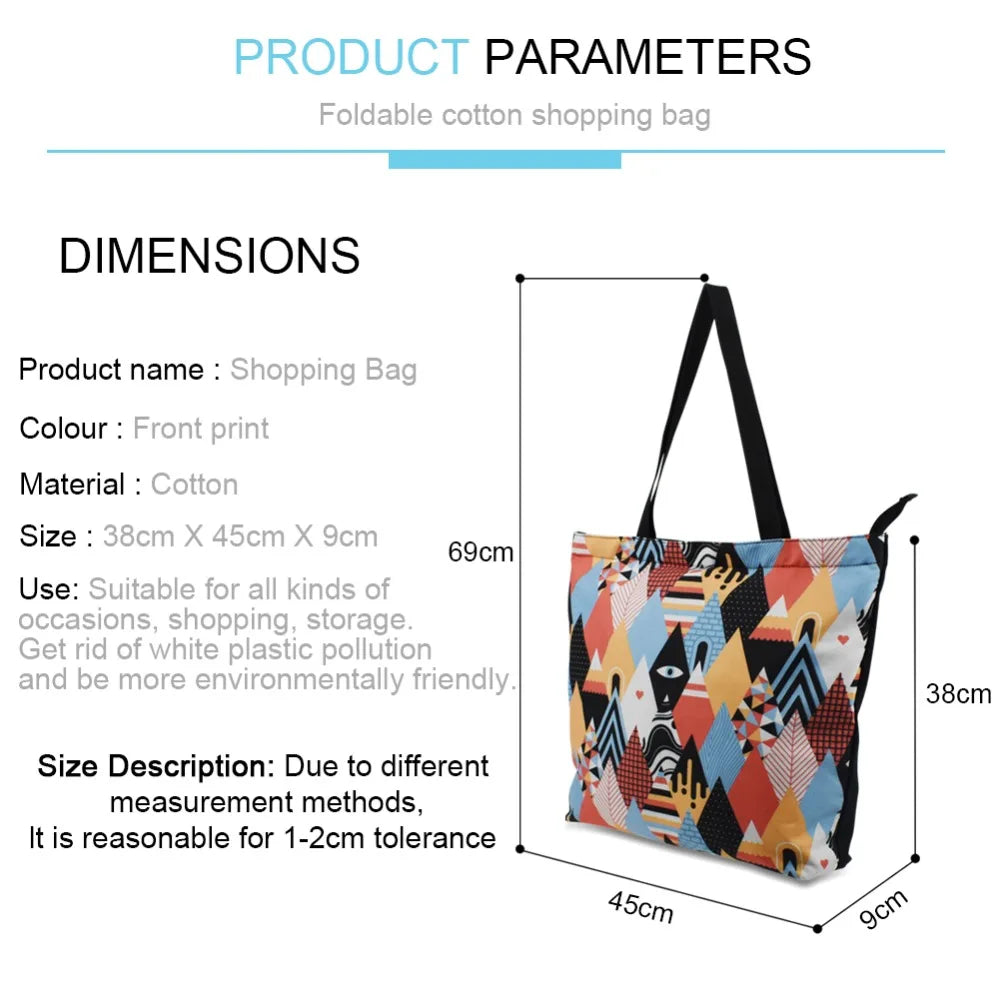 Cat Printed Canvas Tote Bag Lightweight Handbag Women Shoulder Bag