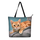 Cat Printed Canvas Tote Bag Lightweight Handbag Women Shoulder Bag