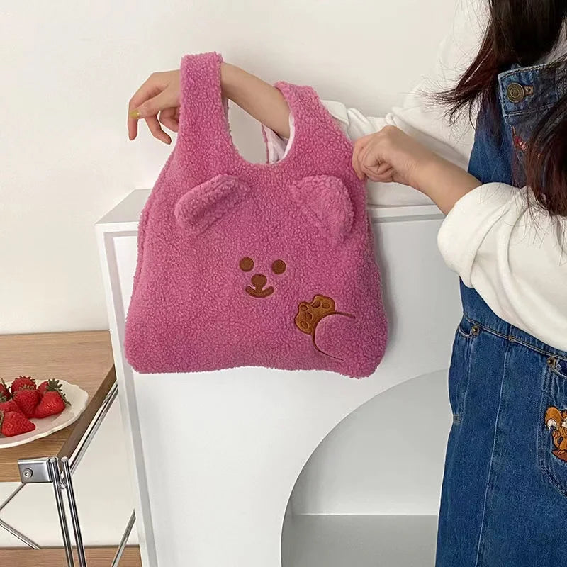 Cartoon Print Corduroy Tote Bag for Women