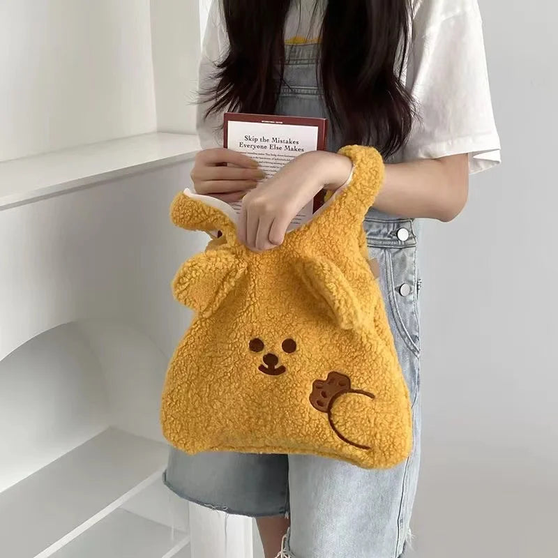 Cartoon Print Corduroy Tote Bag for Women